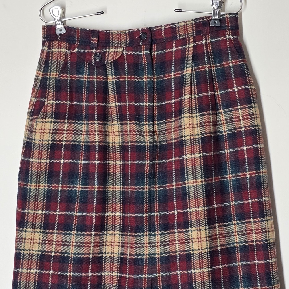 Vtg The Villager Plaid Academia Midi Skirt Wool Blend Slit Size 12 Old Money - Picture 2 of 6